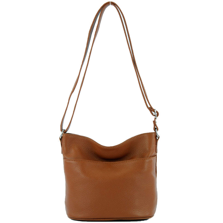 modamoda de - T198 - ital. Umhängetasche Klein Small aus Leder Cognac, Cognac