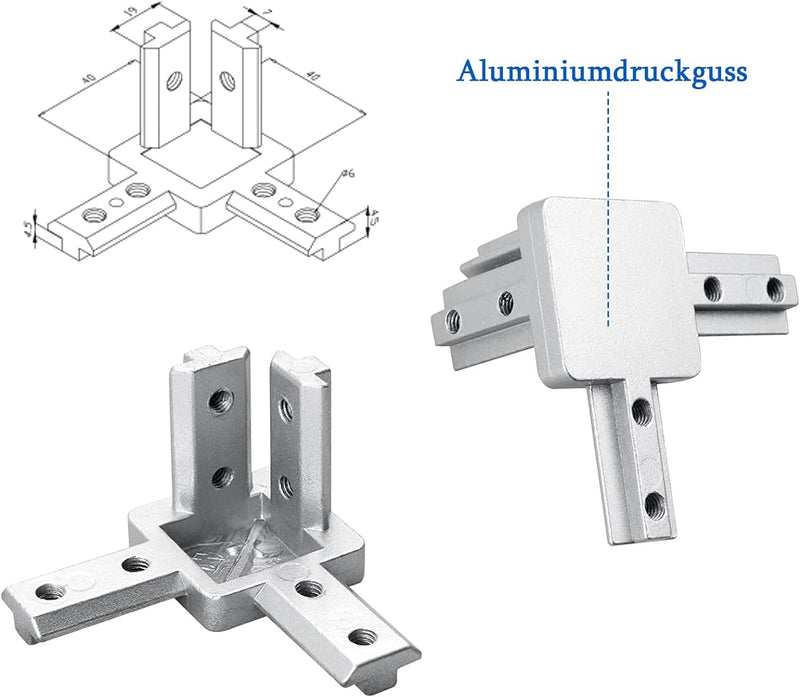 4er 3 Wege Aluprofil Eckverbinder Mit Schrauben, Eckhalterung Nut 6/8 Für Aluminium-Extrusionsprofil