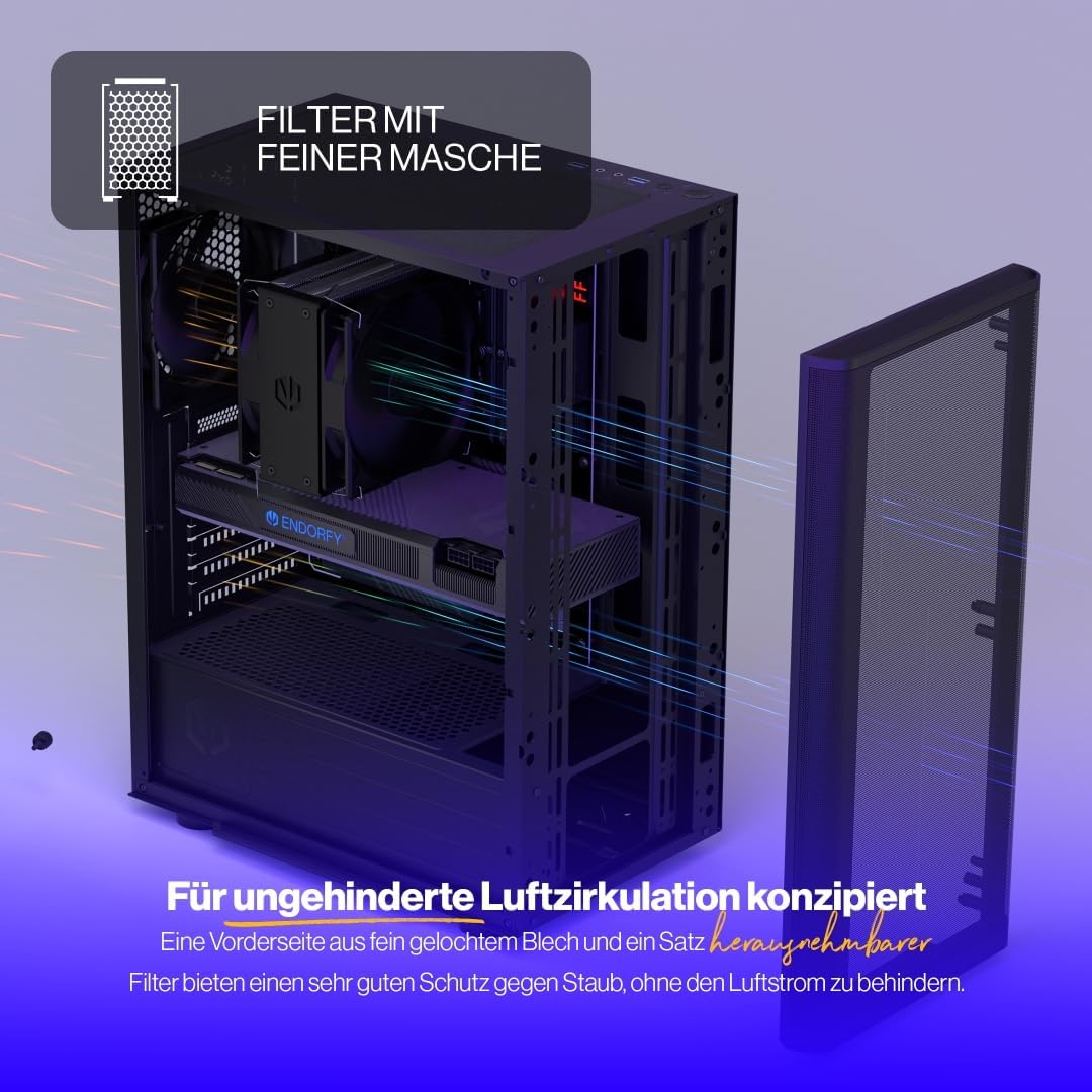 ENDORFY Ventum 200 Solid, ATX Gehäuse, 1x 120mm Lüfter enthalten, Frontblende aus Mesh, Breite Kühlk