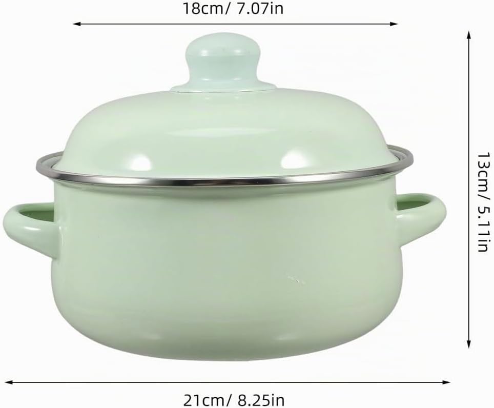 PRETYZOOM 1.7L Emaille Suppentopf Mit Deckel Kochtopf Für Küche Grüner Emaille-topf Mit Doppelgriff-