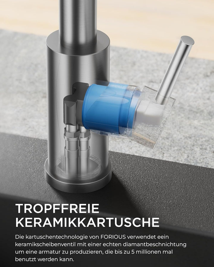FORIOUS Wasserhahn Küche, Küchenarmatur Ausziehbar mit Brause, Spültischarmatur Küche, L-förmiger Ed