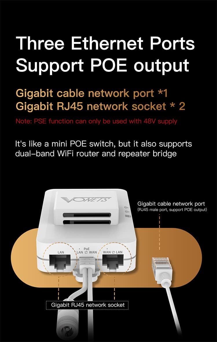 VONETS Gigabit WLAN Bridge WiFi Router Wireless Repeater/Dual Band 2.4GHz/5GHz RJ45 WiFi Ethernet Ad