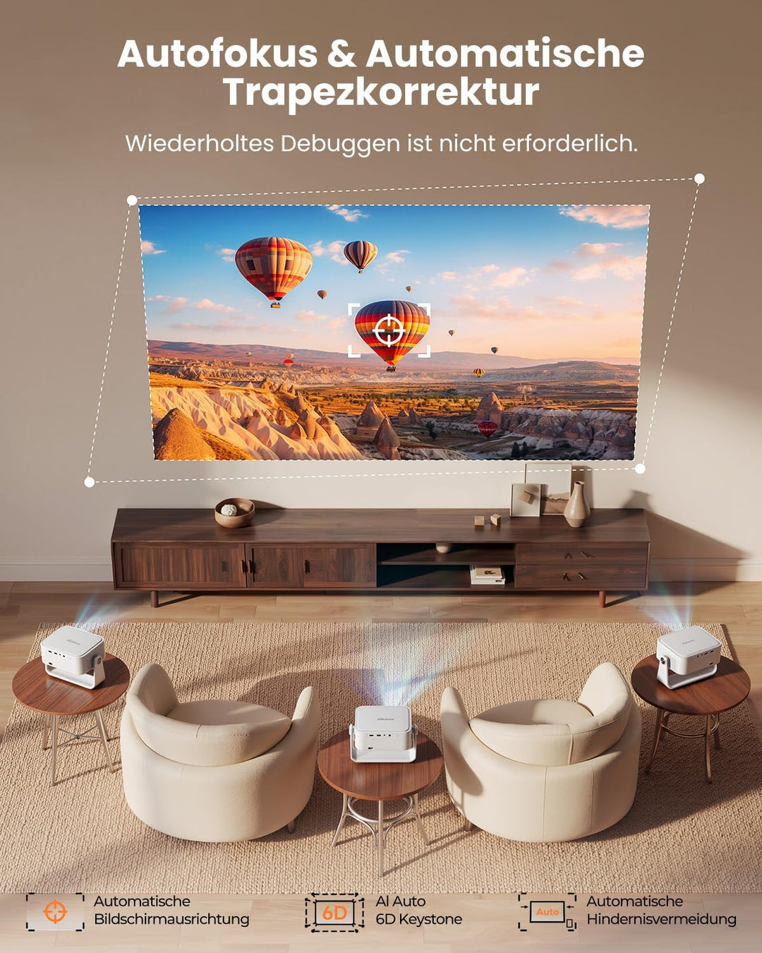 iSinbox 4K Beamer Outdoor mit Netflix, 2x20W Dolby &amp; DTS, HDR10+, WiFi 6 Weissgrau, Weissgrau