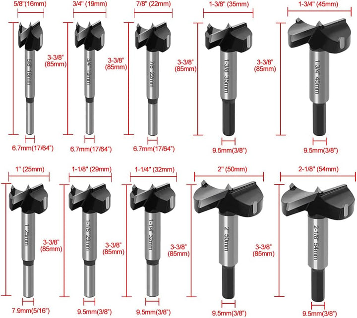 ASNOMY 10tlg Wolframstahl Forstnerbohrer, 16–54 mm Forstner bohrer Bit mit Zentrierspitz, Holzbohrer