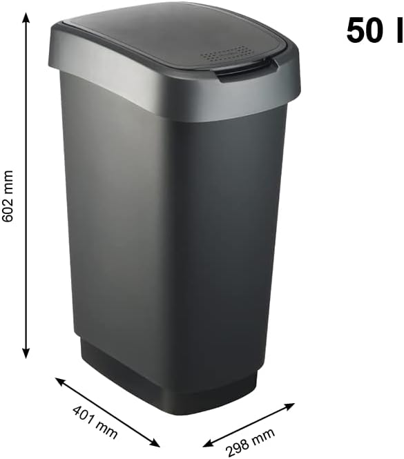 Rotho Twist Set Swingeimer 3tlg. 50 l TWIST, Kunststoff (PP) BPA-frei, schwarz/anthrazit, 3x 50l (40