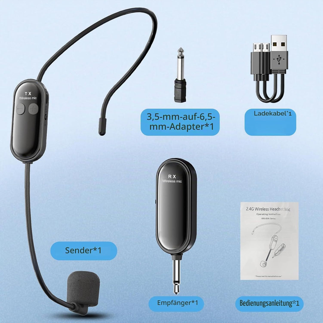 2,4GHz Drahtloses Microphone, USB-C Aufladung Kabelloses Mikrofonsystem