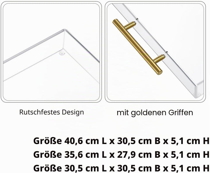 30.5x40.6 cm, transparentes Acryl-Serviertablett mit goldenen Griffen, stabiles, grosses Fassungsver