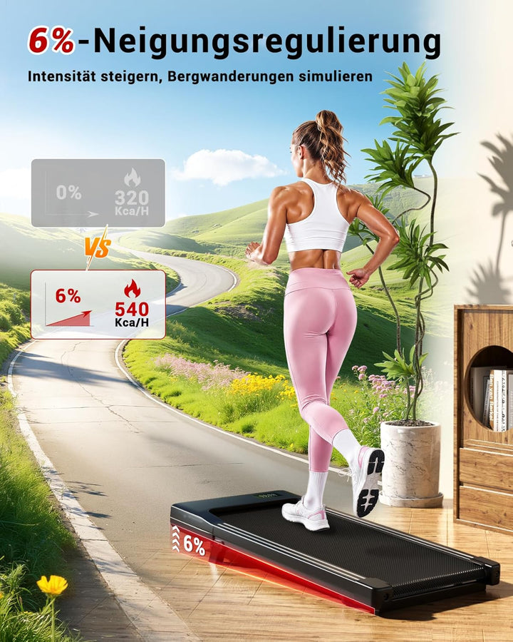 Superun Walking Pad mit Steigung 6%, Laufband für Zuhause mit App und Fernbedienung max 6km/h und 12