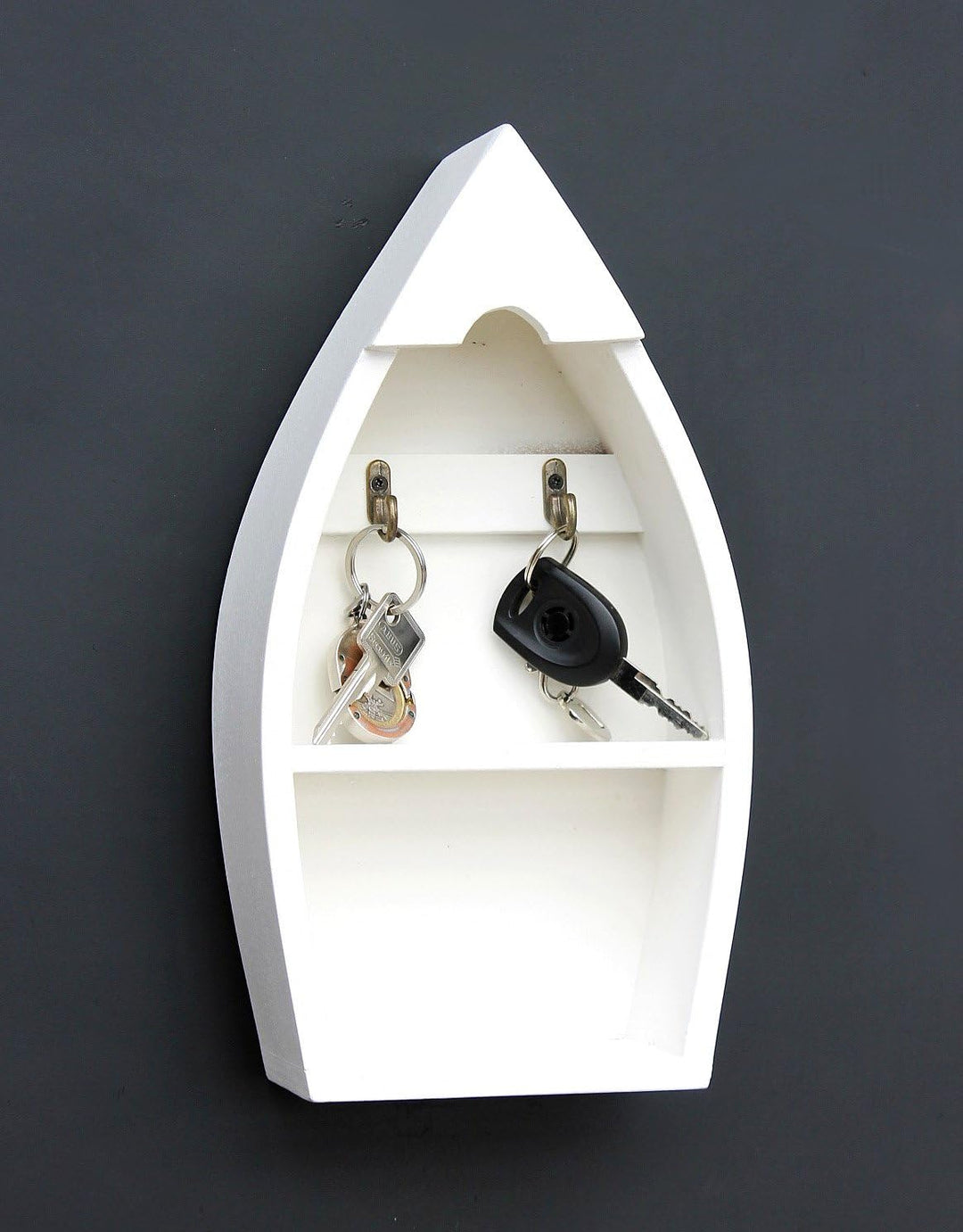 DanDiBo Schlüsselboard aus Holz mit Ablage Boot Schlüsselhaken Wandregal 30-38 cm Schlüsselleiste Sc