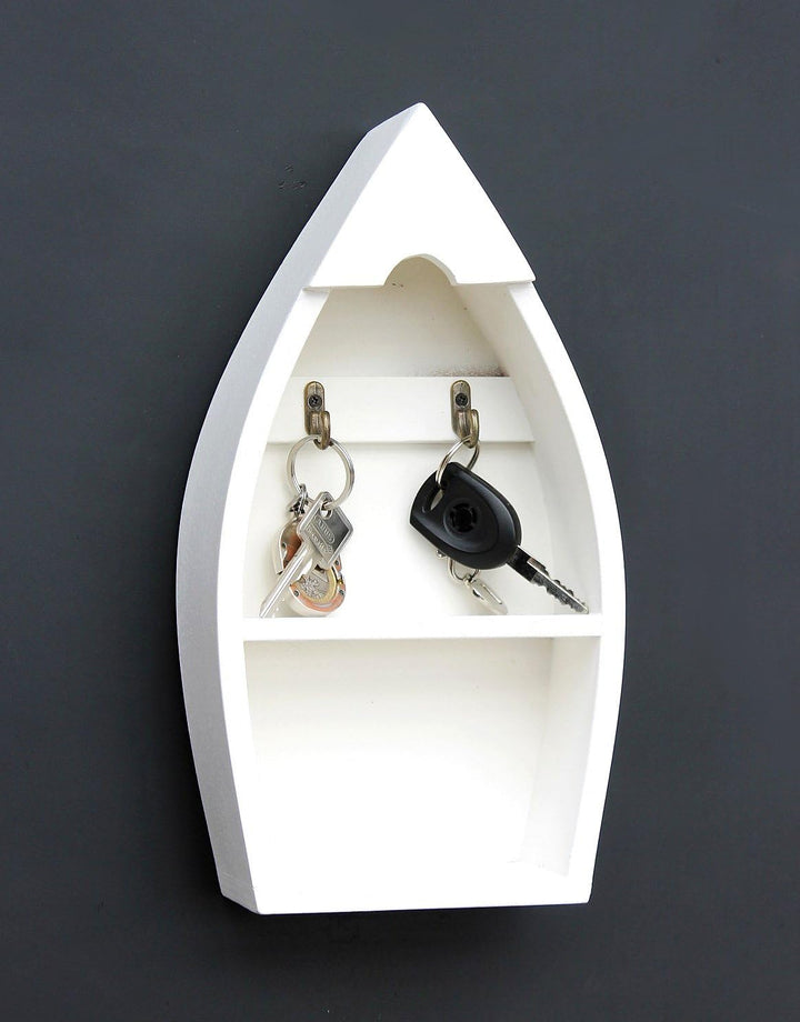 DanDiBo Schlüsselboard aus Holz mit Ablage Boot Schlüsselhaken Wandregal 30-38 cm Schlüsselleiste Sc
