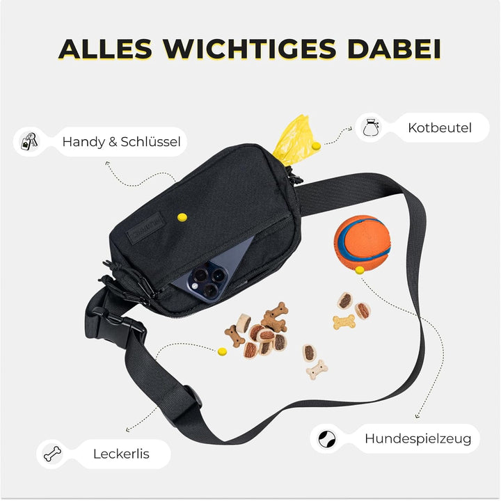 Fluffez Leckerlitasche für Hunde – Bauchtasche mit verschliessbaren Innentaschen und separatem Reiss
