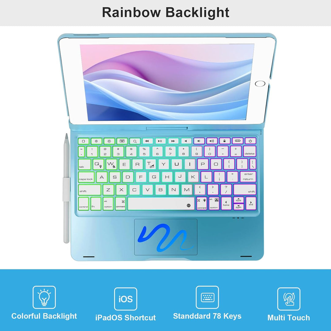 NOKBABO iPad 9. Generation Hülle mit Tastatur, um 360° drehbares Touchpad und 7-farbige Hintergrundb