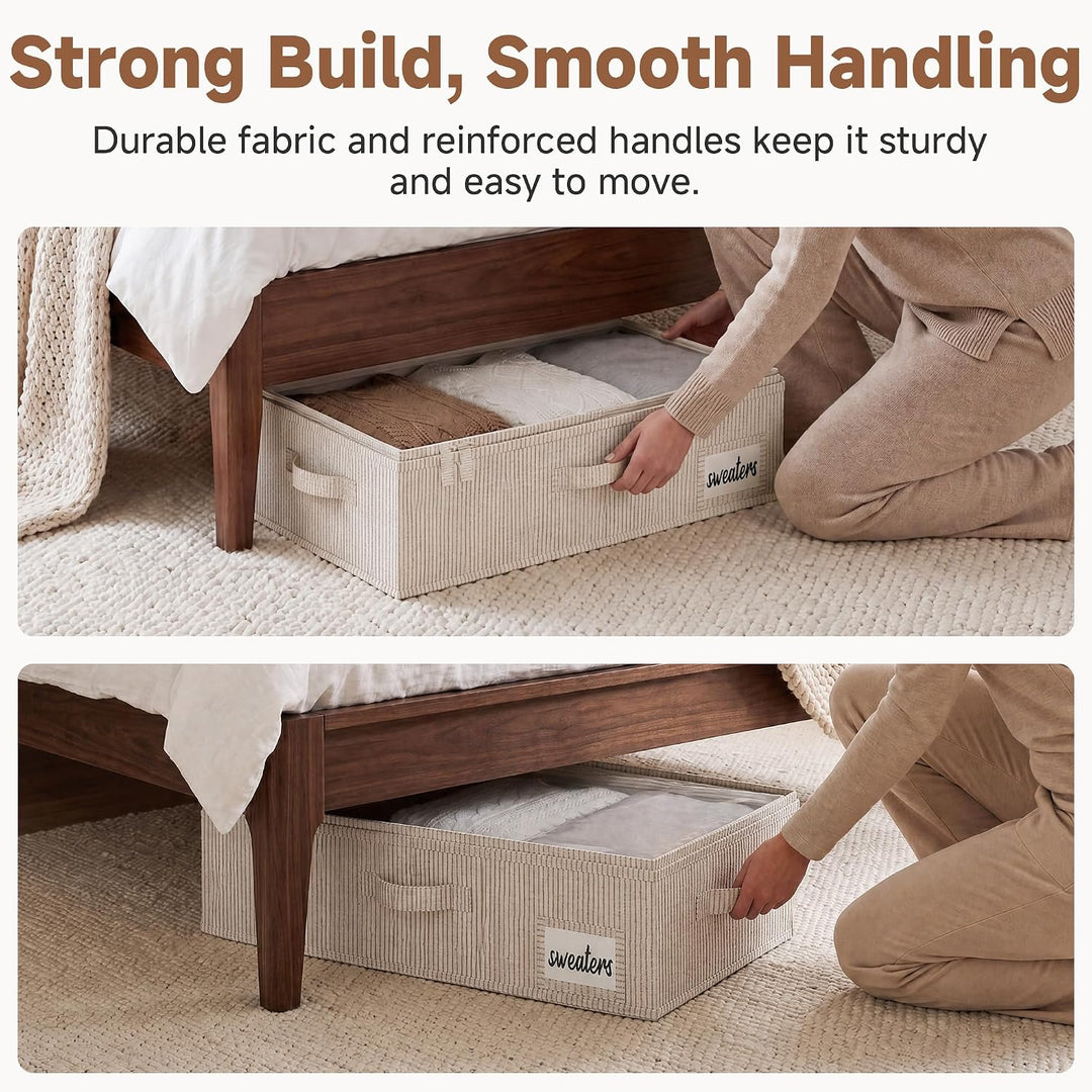 StorageWorks Unterbett Aufbewahrung, grosse Unterbett Aufbewahrungsbox mit Deckel Stoff, faltbare Un