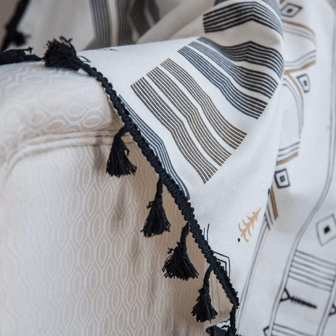 Boho Vintage Gardinen mit Quaste Halbverdunkelungsvorhänge mit Ösen Baumwolle Leinen Dekoschal für W