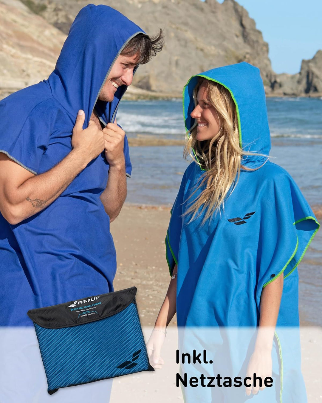 Fit-Flip Umziehhilfe Strand – Ultraleicht und schnelltrocknend – Surf Poncho Herren und Damen, Umkle