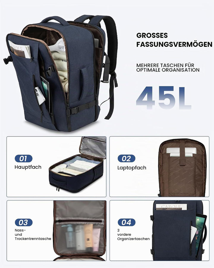 LOVEVOOK 45L Reiserucksack Handgepäck Flugzeug Gross, 18 Zoll Laptop Rucksack Travel Backpack Carry