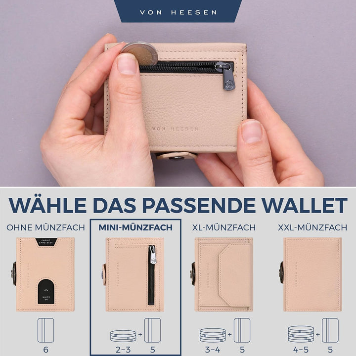VON HEESEN Slim Wallet mit Münzfach &amp; RFID Schutz - Leder Geldbörse Herren klein - Mini Geldbeutel D