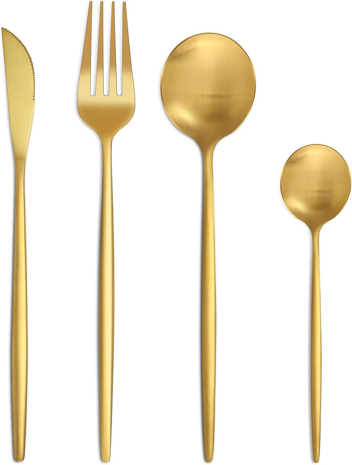 Bestdin Besteck Set 6 Personen, 24 teilig Edelstahl Besteckset Matt Gold Essbesteck Set mit Messer G