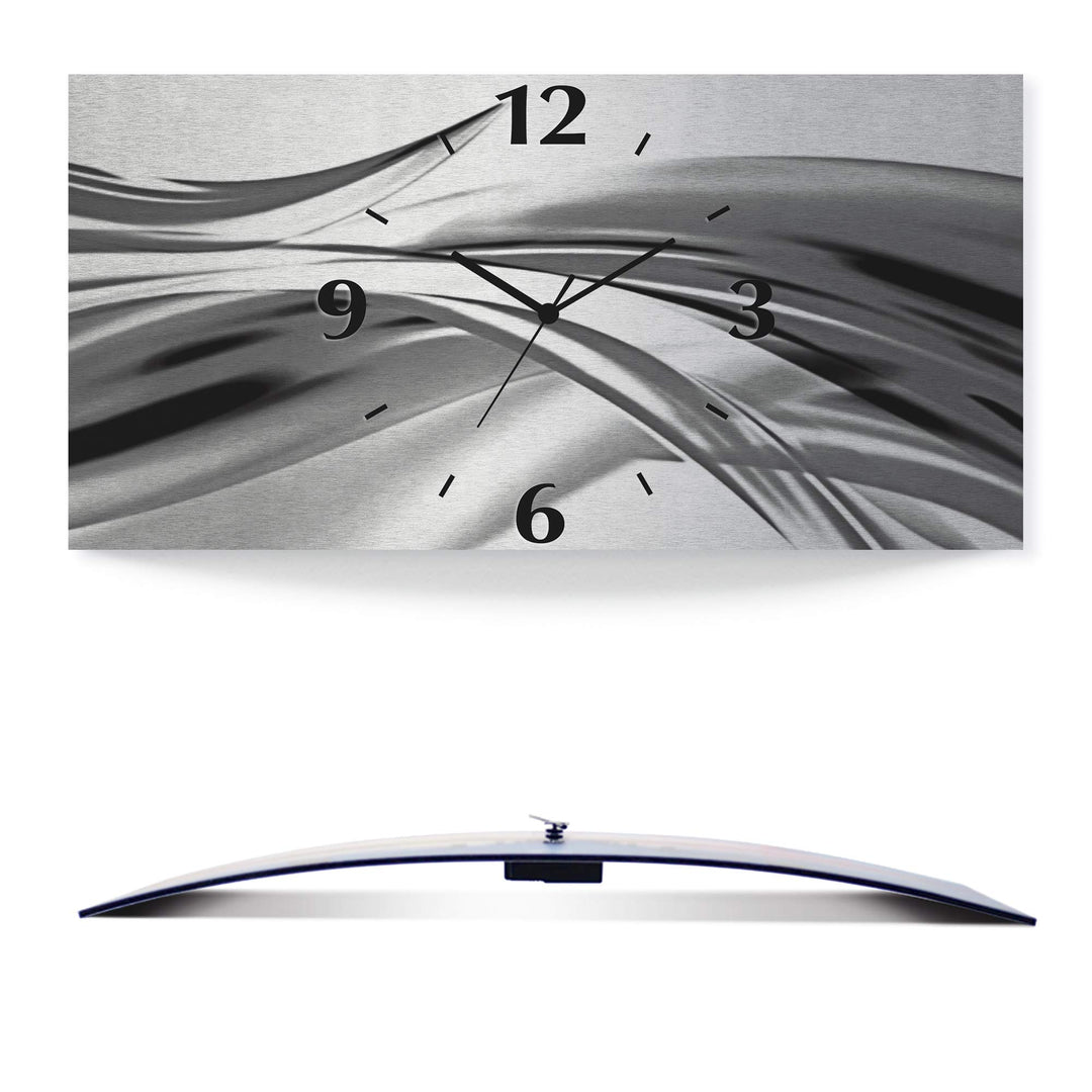 ARTLAND Wanduhr ohne Tickgeräusche Alu Quarzuhr 50x25 cm Eckig Lautlos 3D Design Welle Abstrakt Mode