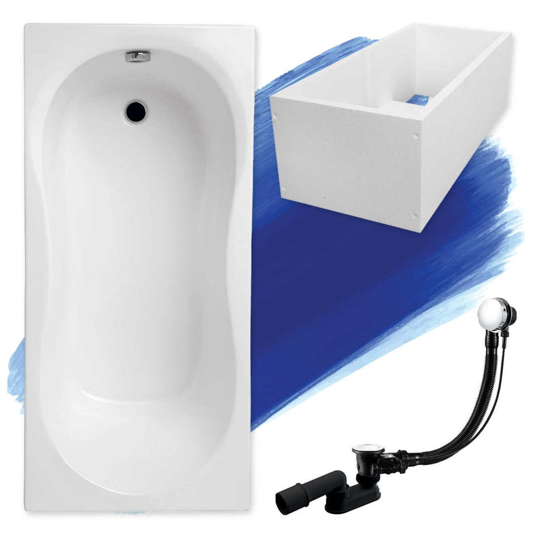 BADLAND Badewanne Original Weiss Acryl Wanne Rechteck GRACJA 180x80 KOMPLETTSET SET mit Premium Wann