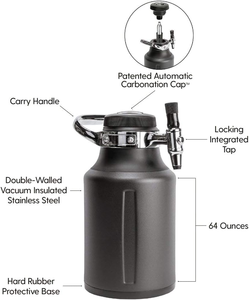 GrowlerWerks uKeg™ - Go 64 Tungsten - 1,9 L - Robustes Design, um überall mit hinzunehmen, 8 Erfrisc