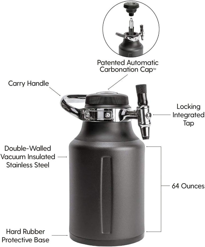 GrowlerWerks uKeg™ - Go 64 Tungsten - 1,9 L - Robustes Design, um überall mit hinzunehmen, 8 Erfrisc