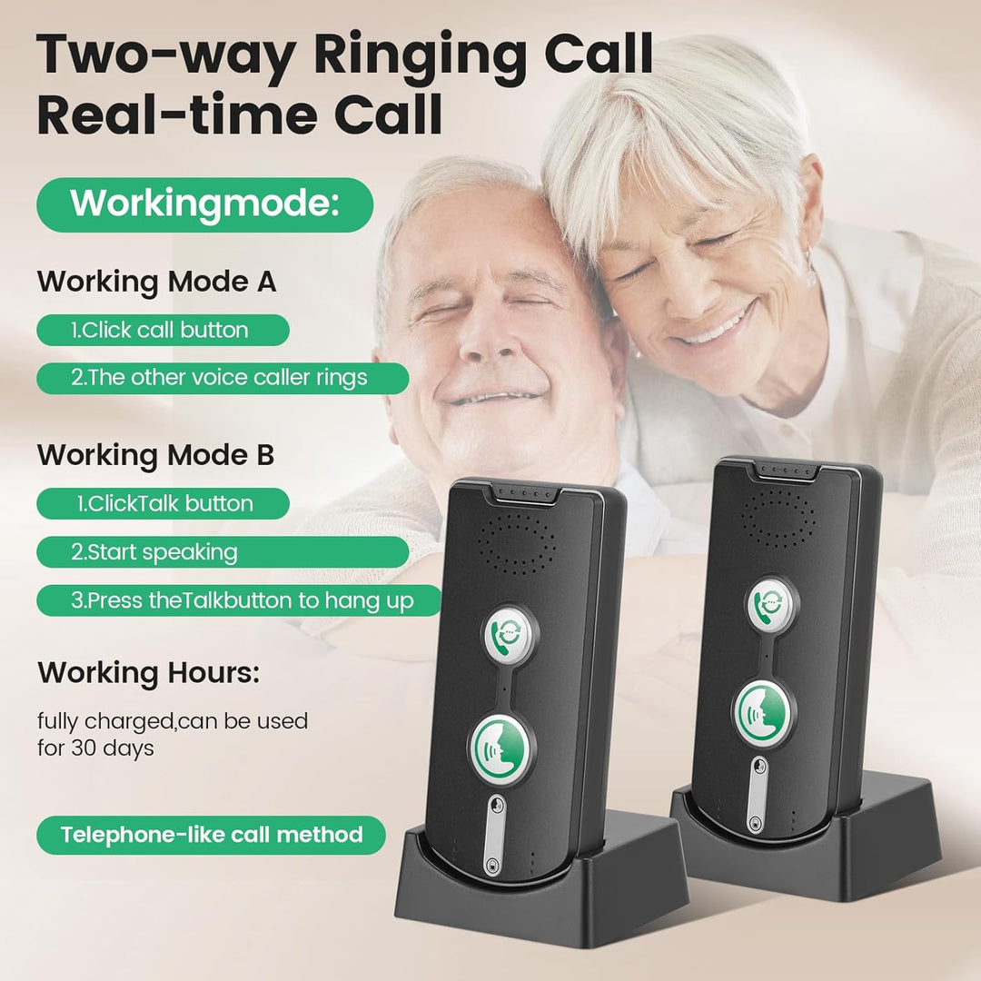 2 Wege Gegensprechanlagen 1000M, Smart Voice Intercom mit 38 Klingeltöne, Kabellose Notruf-Gegenspre