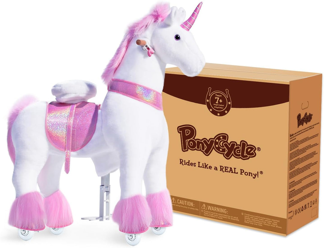 PonyCycle Einhorn zum Reiten, für Erwachsene/Kinder ab 7, 76cm Hoch, Einhorn auf Rollen mit Handbrem