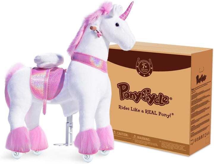 PonyCycle Einhorn zum Reiten, für Erwachsene/Kinder ab 7, 76cm Hoch, Einhorn auf Rollen mit Handbrem