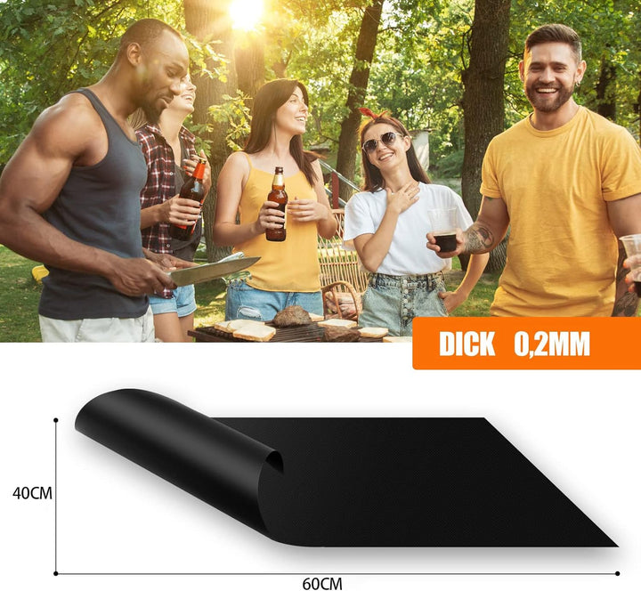 DIKER BBQ Grillmatte, Antihaft 5er Set 40x60cm, Backmatte für Holzkohle & Backen, Backpapier Wiederv