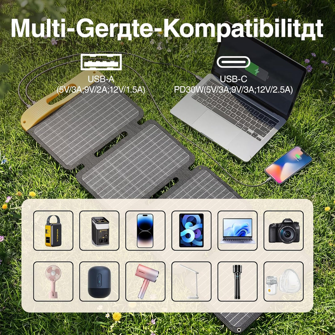 VTOMAN VS40 Tragbares Solarpanel 40W 13,9V, 25% Wirkungsgrad Faltbar | Solarpanel / IP67 Wasserdicht
