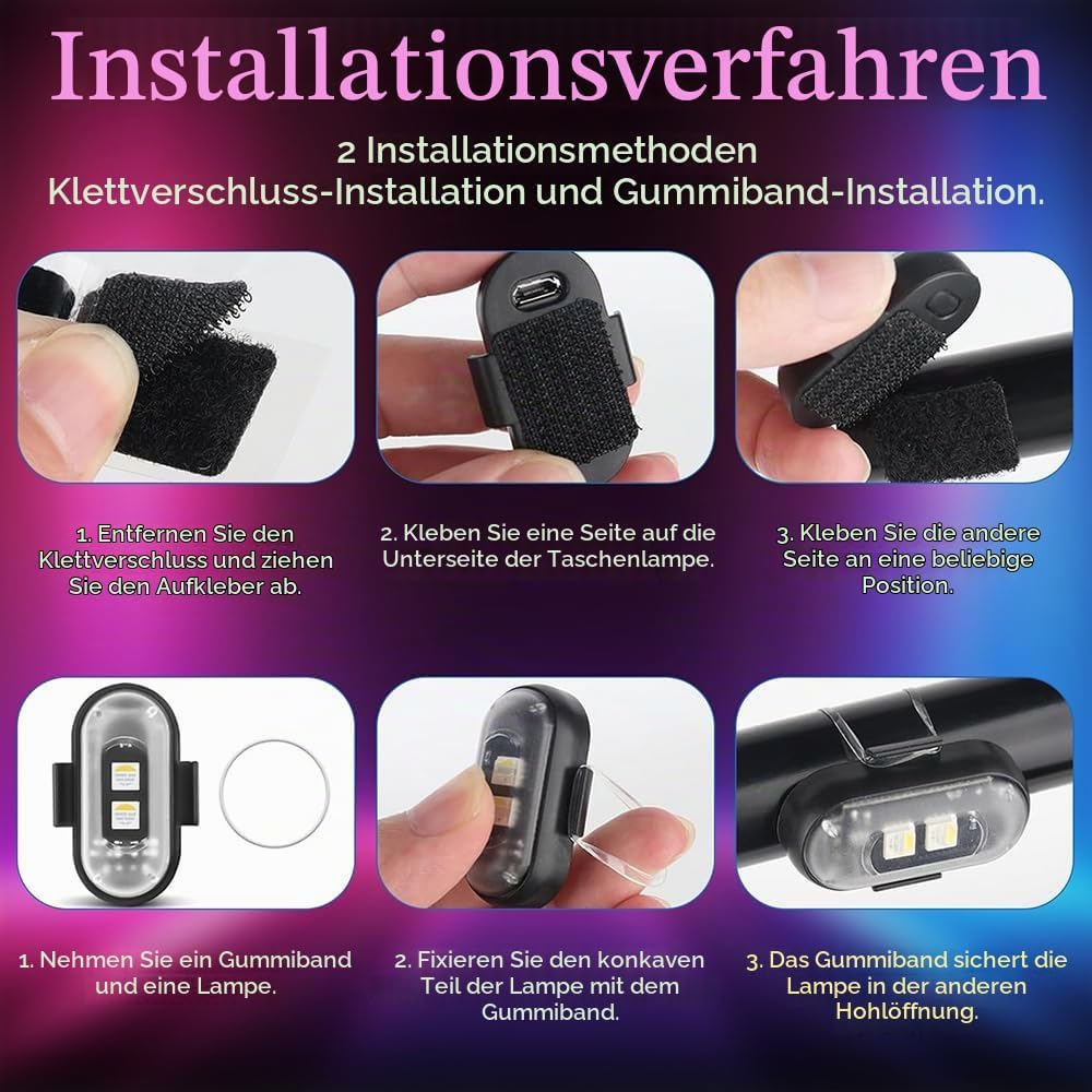 10 Stück Kabellose LED Lichter, 8 Farben Wasserdicht Blitzlicht mit Fernbedienung, USB-Aufladung Ant