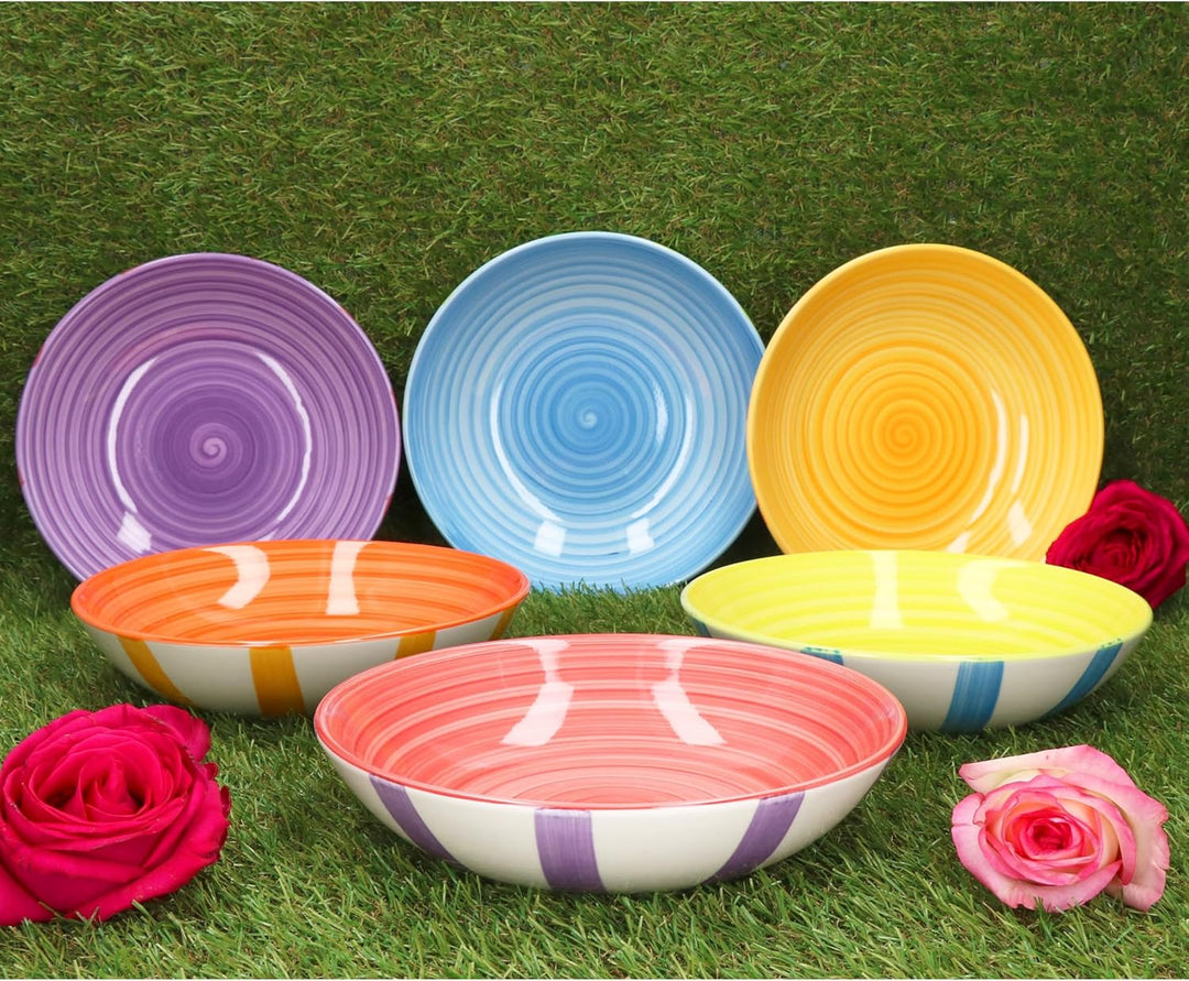 MamboCat Summer Stripes 6er Set Suppenteller I 600ml I Steingut-Teller mit bunten Streifen für 6 Per