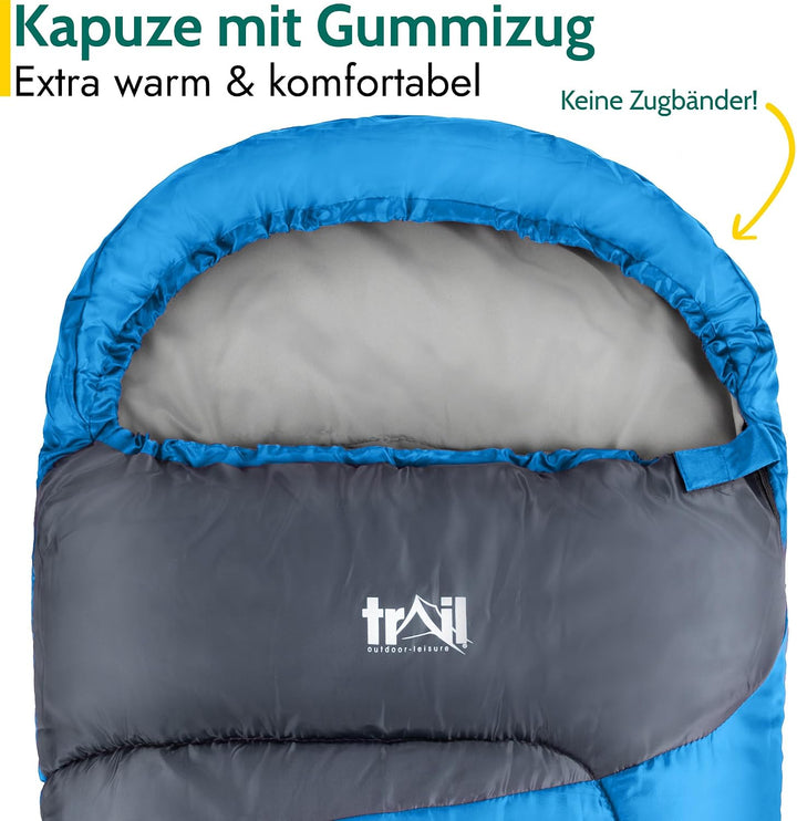 Trail Schlafsack Kinder Mumienschlafsack als Schlafsack 3 Jahreszeiten für Camping – 300gsm – für Ju