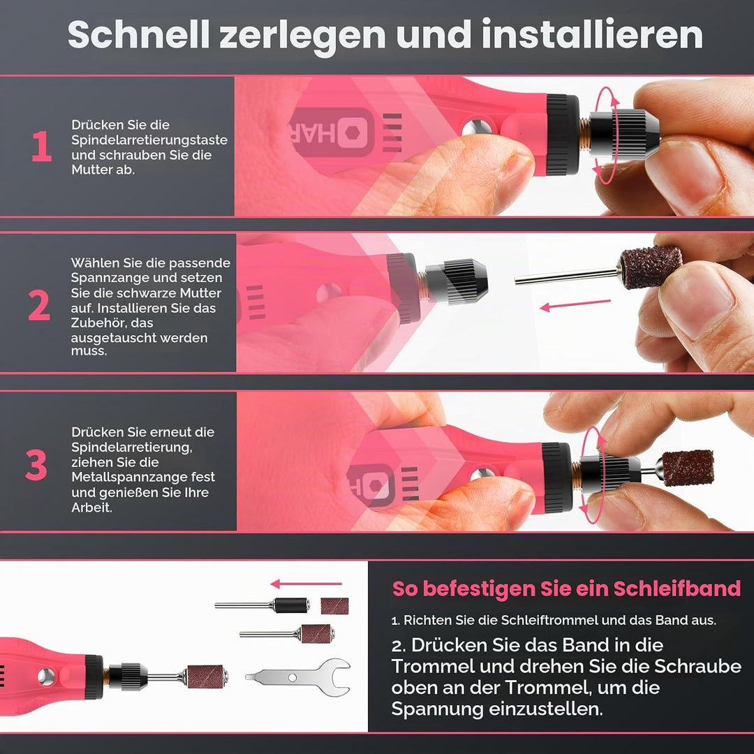 HARDELL Mini Akku Rotationswerkzeug mit LED, 5 Geschwindigkeiten (5000-18000 U/min), 3,7V Multifunkt