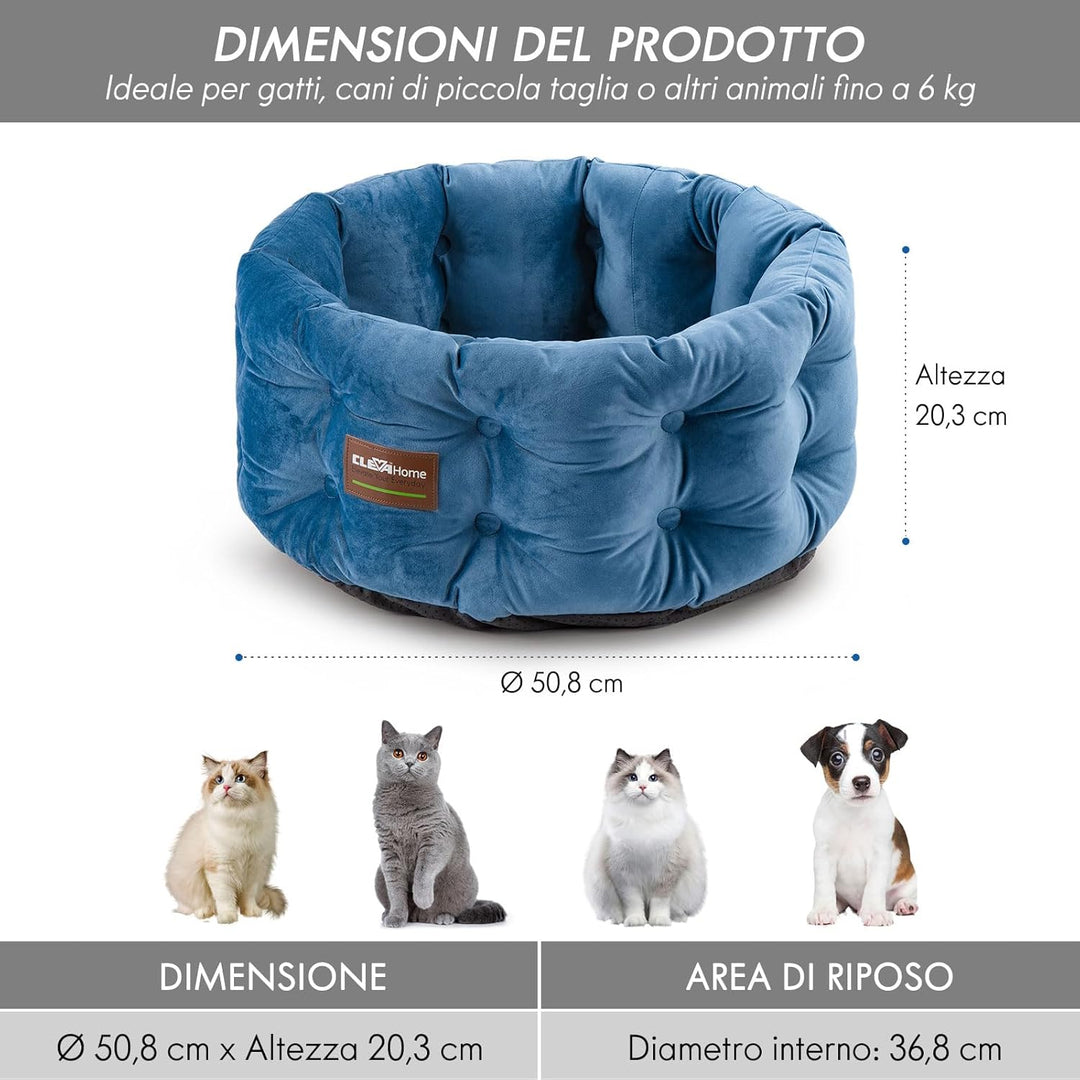 ClevaHome Deep Nest Katzenbett für Katzen bis 7 kg, Rundes Katzenbett für den Innenbereich mit Samto