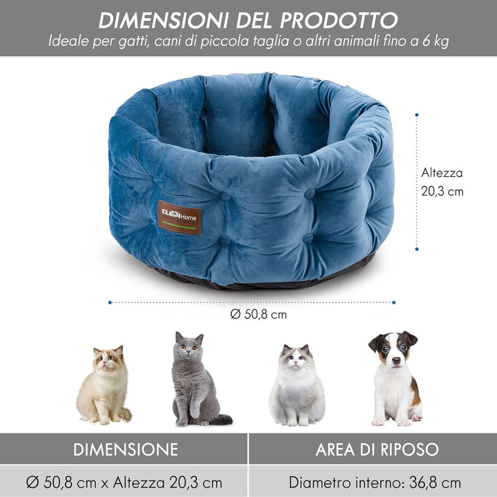 ClevaHome Deep Nest Katzenbett für Katzen bis 7 kg, Rundes Katzenbett für den Innenbereich mit Samto