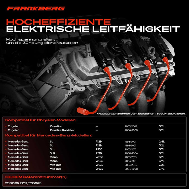 Frankberg 12x Zündkabel Kompatibel mit Crossfire 2003-2008 W202 C240 C280 1997-2000 S202 C240 C280 1