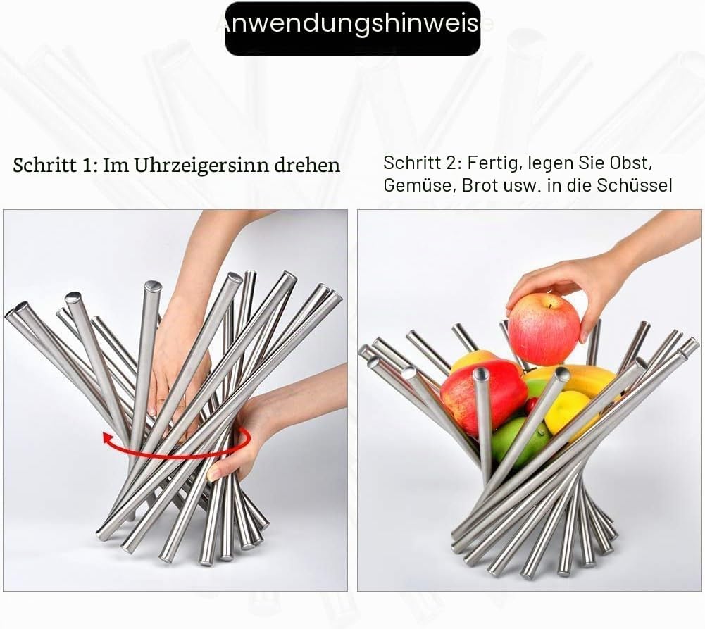 Obstschale für Küchentheke, Grosser Obstkorb, moderner Obsthalter für Tisch, Edelstahl, Obstständer,
