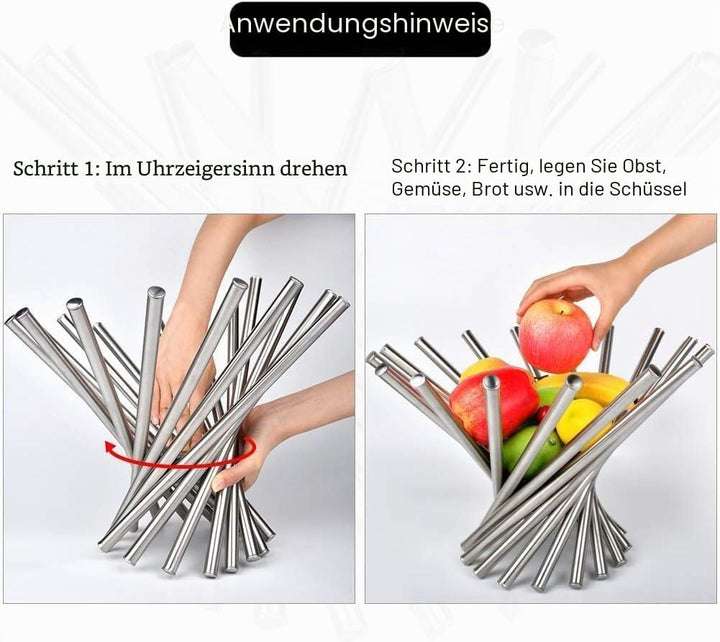 Obstschale für Küchentheke, Grosser Obstkorb, moderner Obsthalter für Tisch, Edelstahl, Obstständer,