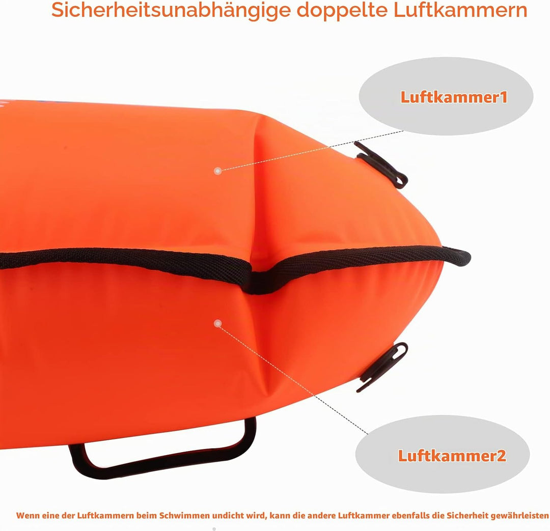Schwimmboje, 20L Trockensack, Zwei Kammern, Aufblasbare Schwimmhilfe mit Wasserdichter Handytasche,