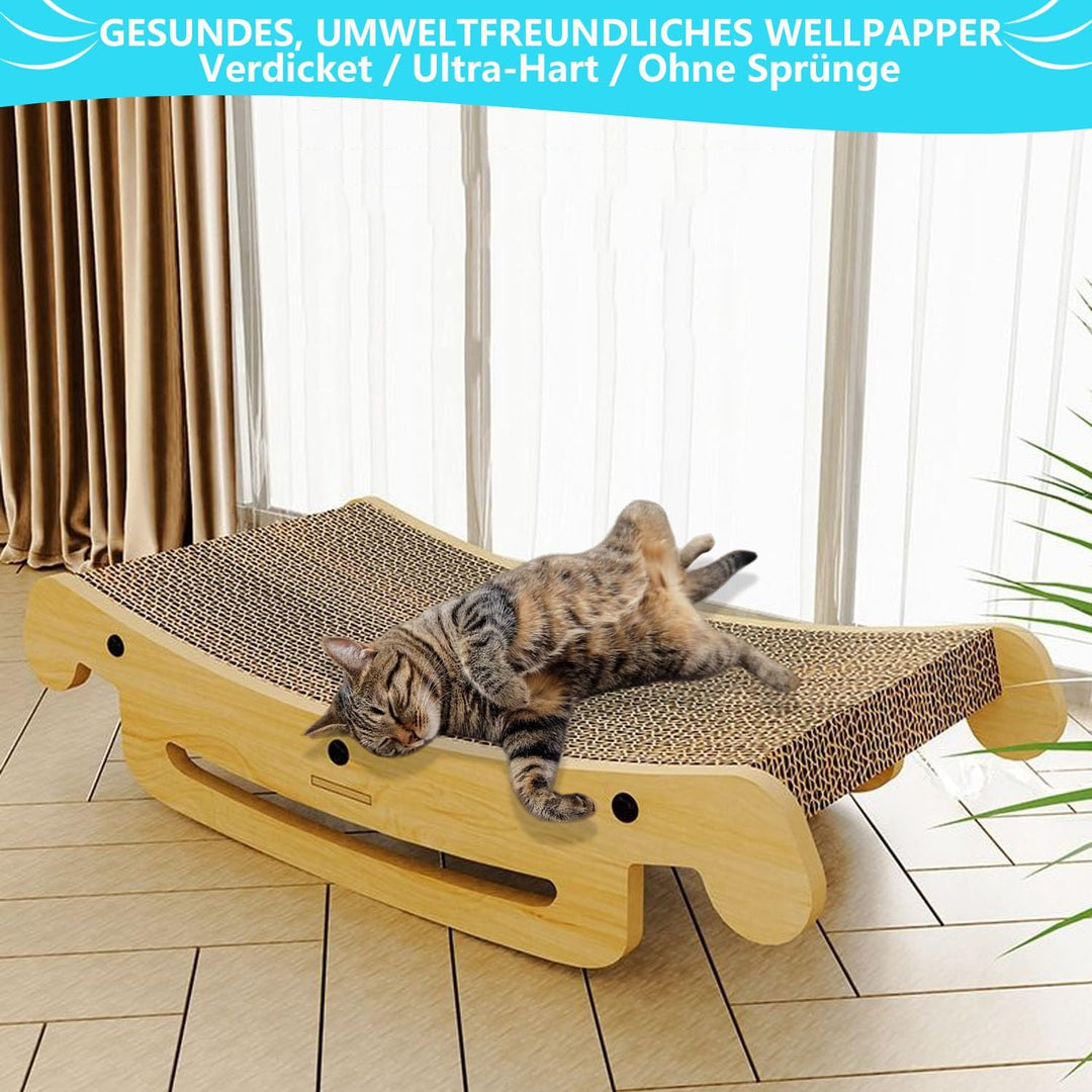 Gebogenes Kratzbrett &amp; Liegeplatz für Katzen – XL 50 cm Naturholzrahmen, Haltbares Wellpappen-Kratzb