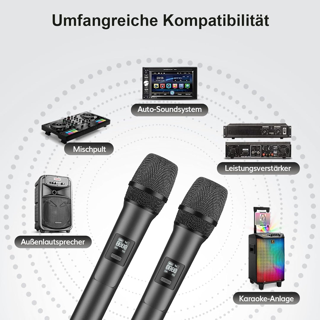 TONOR Dual Mikrofon Kabellos System, Funkmikrofon drahtloses Karaoke Mikro Set Wireless Microphone 6