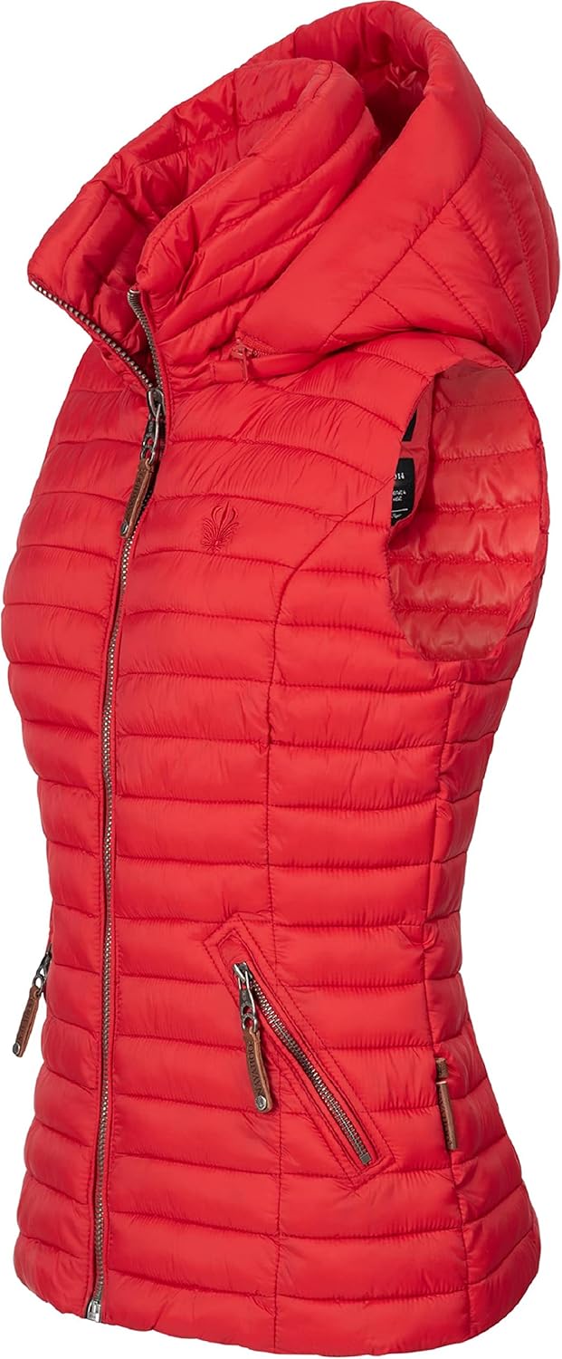 Navahoo Damen Übergangsjacke leichte Steppweste mit Abnehmbarer Kapuze Shadaa XS-3XL XS Rot, XS Rot