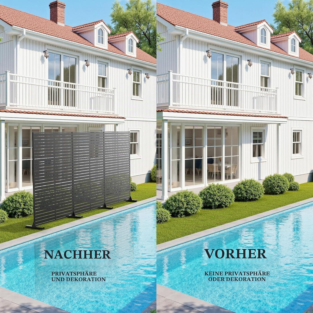 GarveeTech Paravent Outdoor, 120x180cm Freistehender Sichtschutz aus Stahl, Windschutz für Terrasse