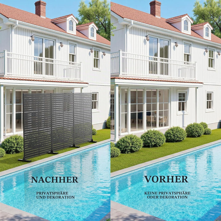 GarveeTech Paravent Outdoor, 120x180cm Freistehender Sichtschutz aus Stahl, Windschutz für Terrasse