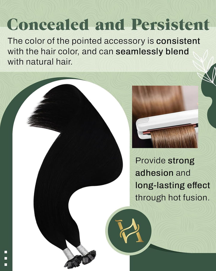 Ugeat Flat Tip Extensions 60cm Bonding Extensions Echthaar Schwarz Bonding Echthaar Extensions Kerat