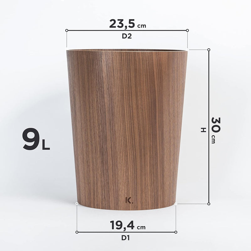 Kazai. Echtholz Papierkorb Börje | Moderner Holz Mülleimer für Büro, Kinderzimmer, Schlafzimmer u.m.