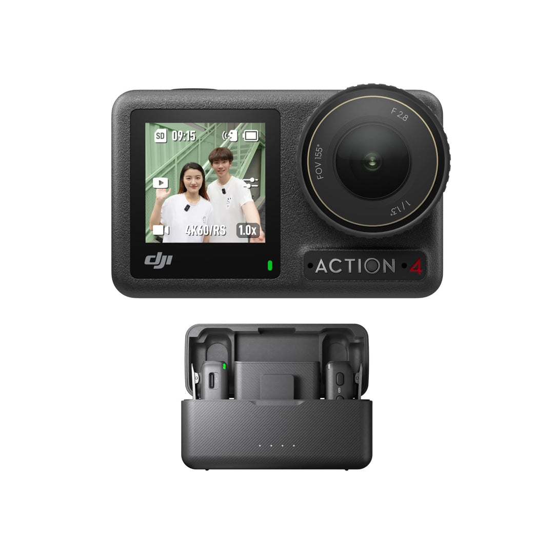 DJI Osmo Action 4+Mikrofon (2 Sender+1 Empfänger+Ladeschale) – Vlogging-Kamera mit einem 1/1,3-Zoll-