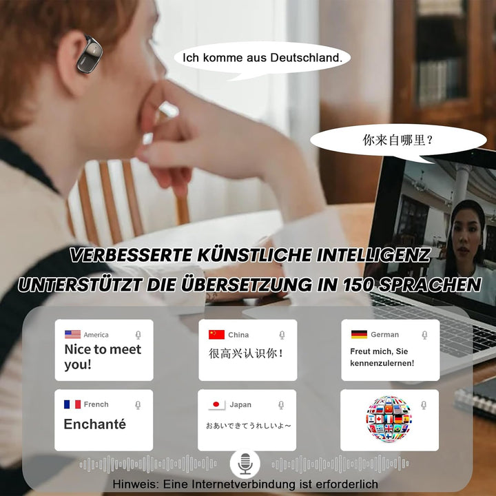 Xmenha AI Translation Earbuds mit Touchscreen Open Ear Übersetzer Kopfhörer kabellos Bluetooth Sport
